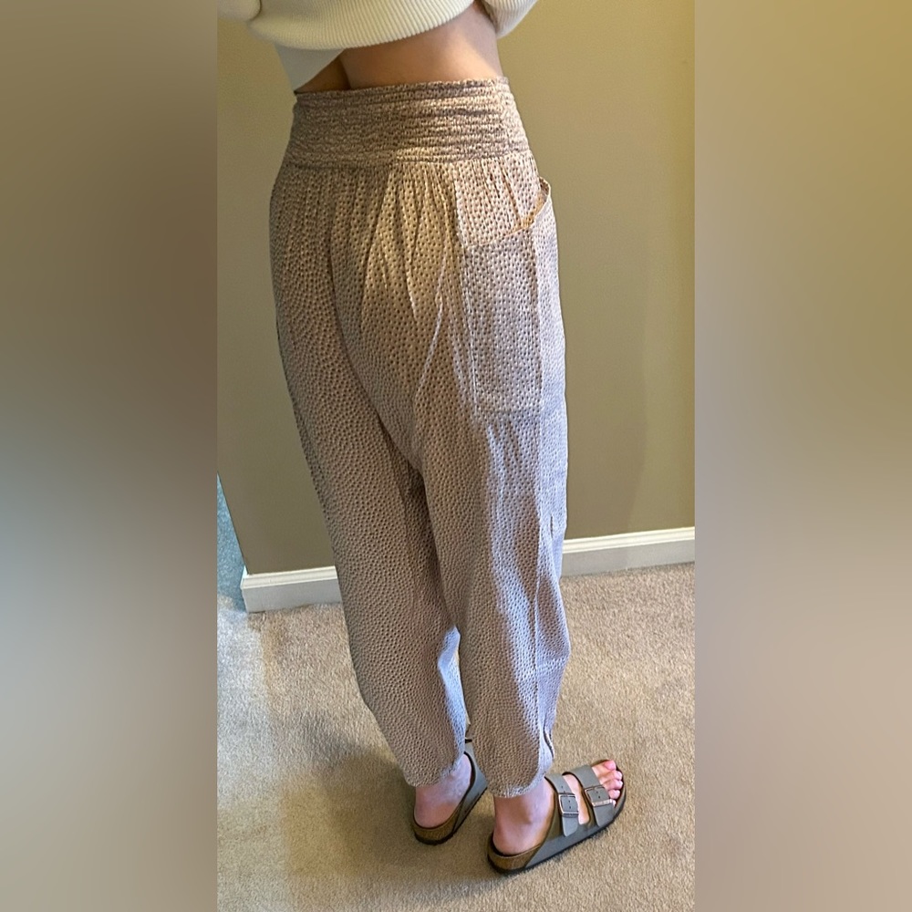 Aerie Smocked Waist Tan Gauze Pants - Picture 6 of 12
